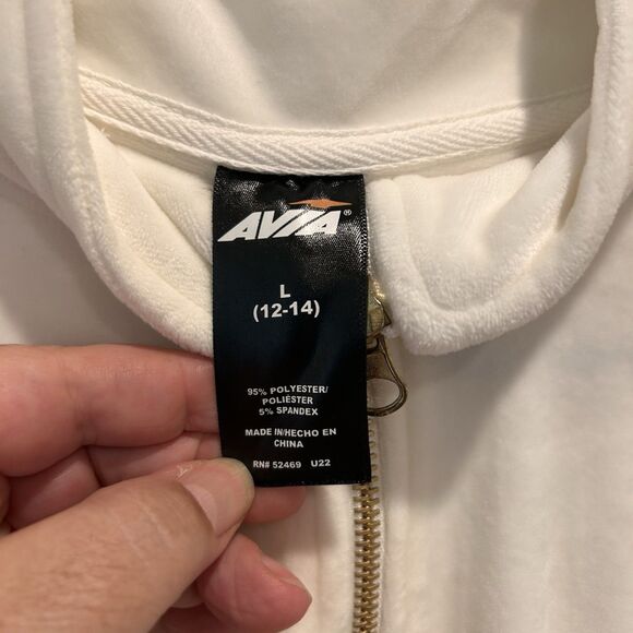 Avia‎ Y2K Velvet Track Suit Size Large White Cream 1/2 Zip Crop Top Flare Pants - Picture 4 of 9